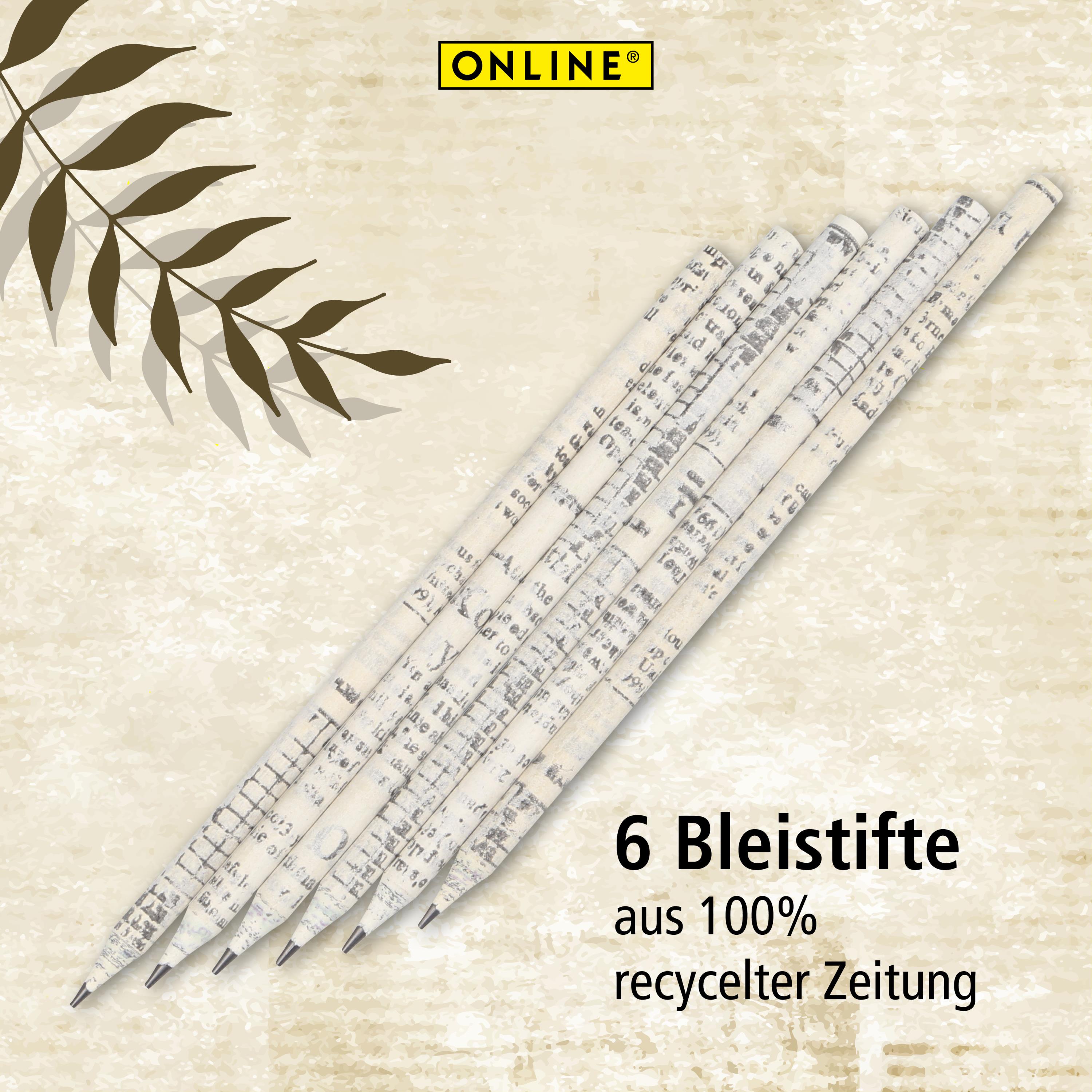 6 Bleistifte aus 100% recycelter Zeitung