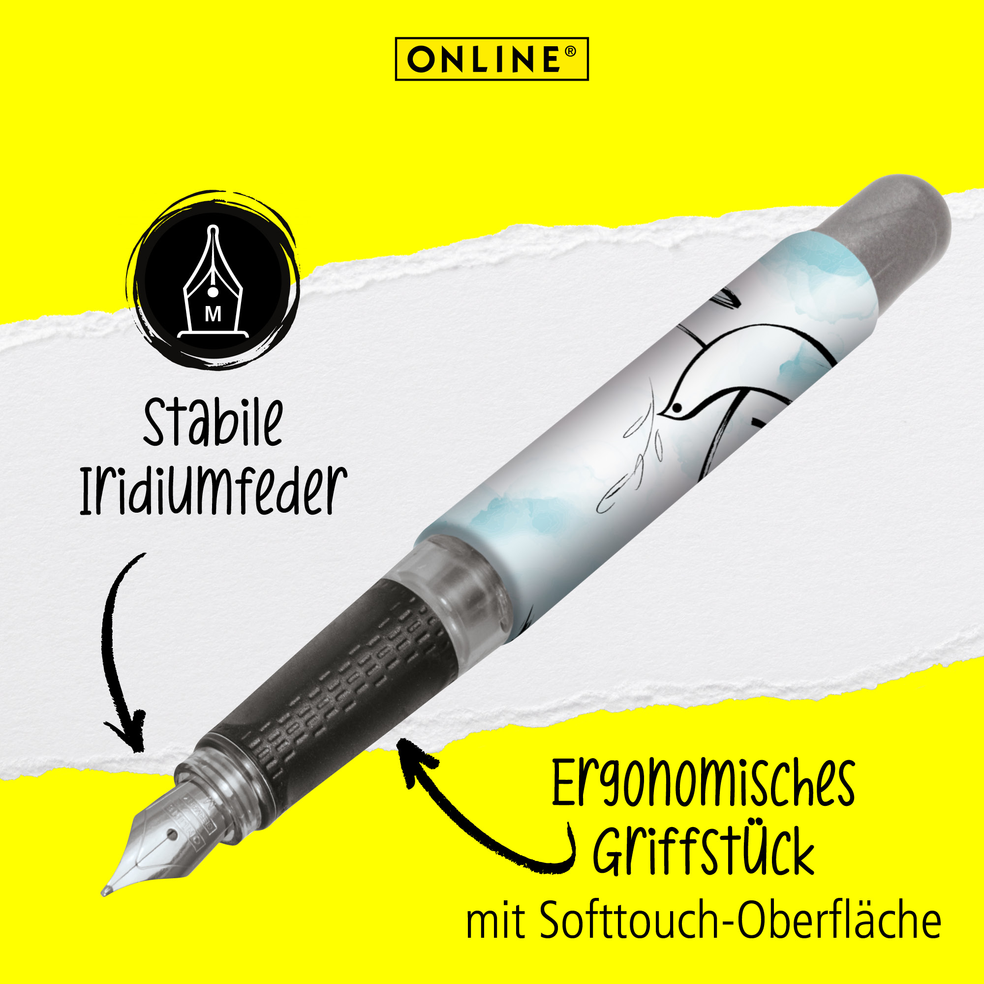 Ergonomisches Griffstück mit Softtouch-Oberfläche und stabile Iridiumfeder