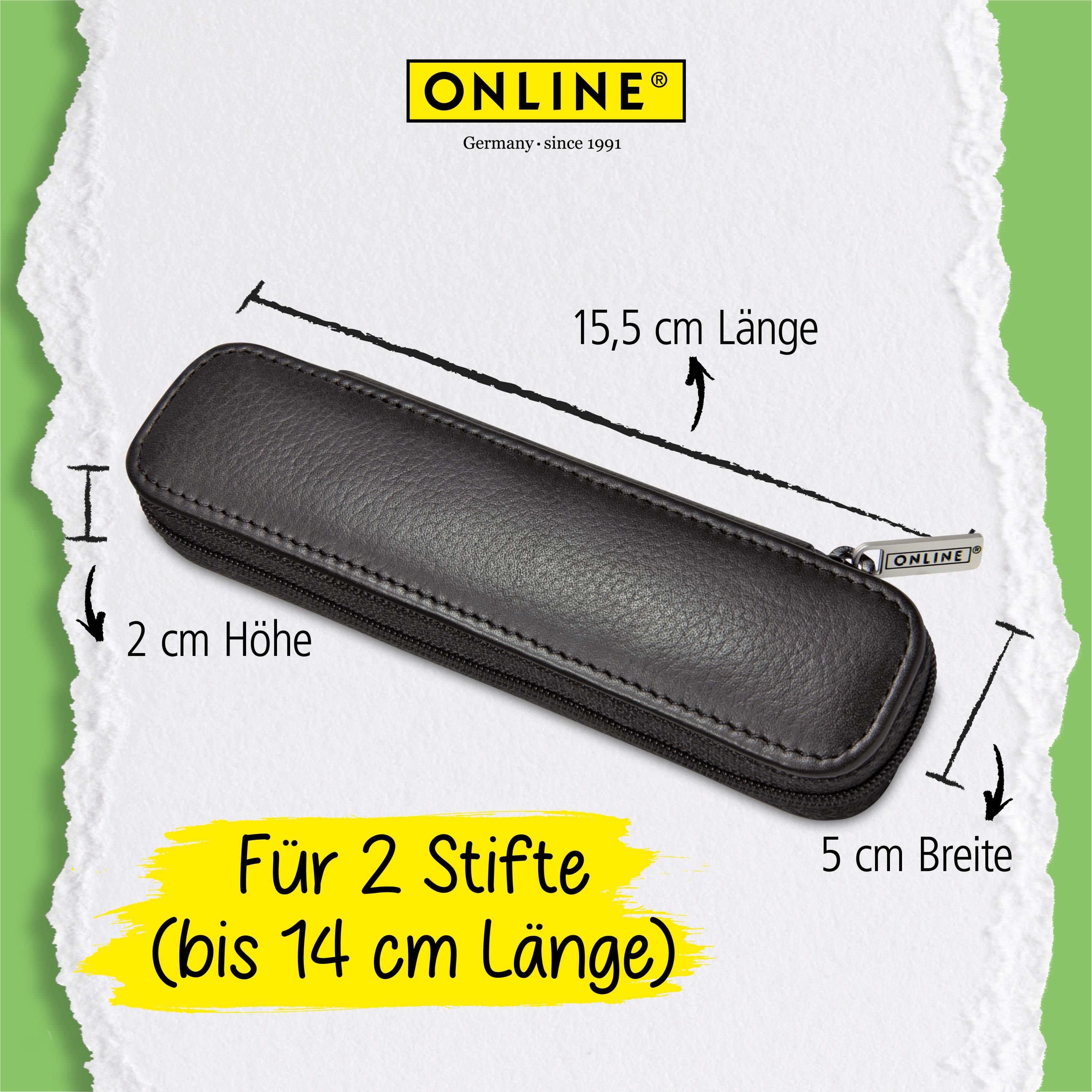 Inklusive Lederetui mit Zipper für zwei Schreibgeräte