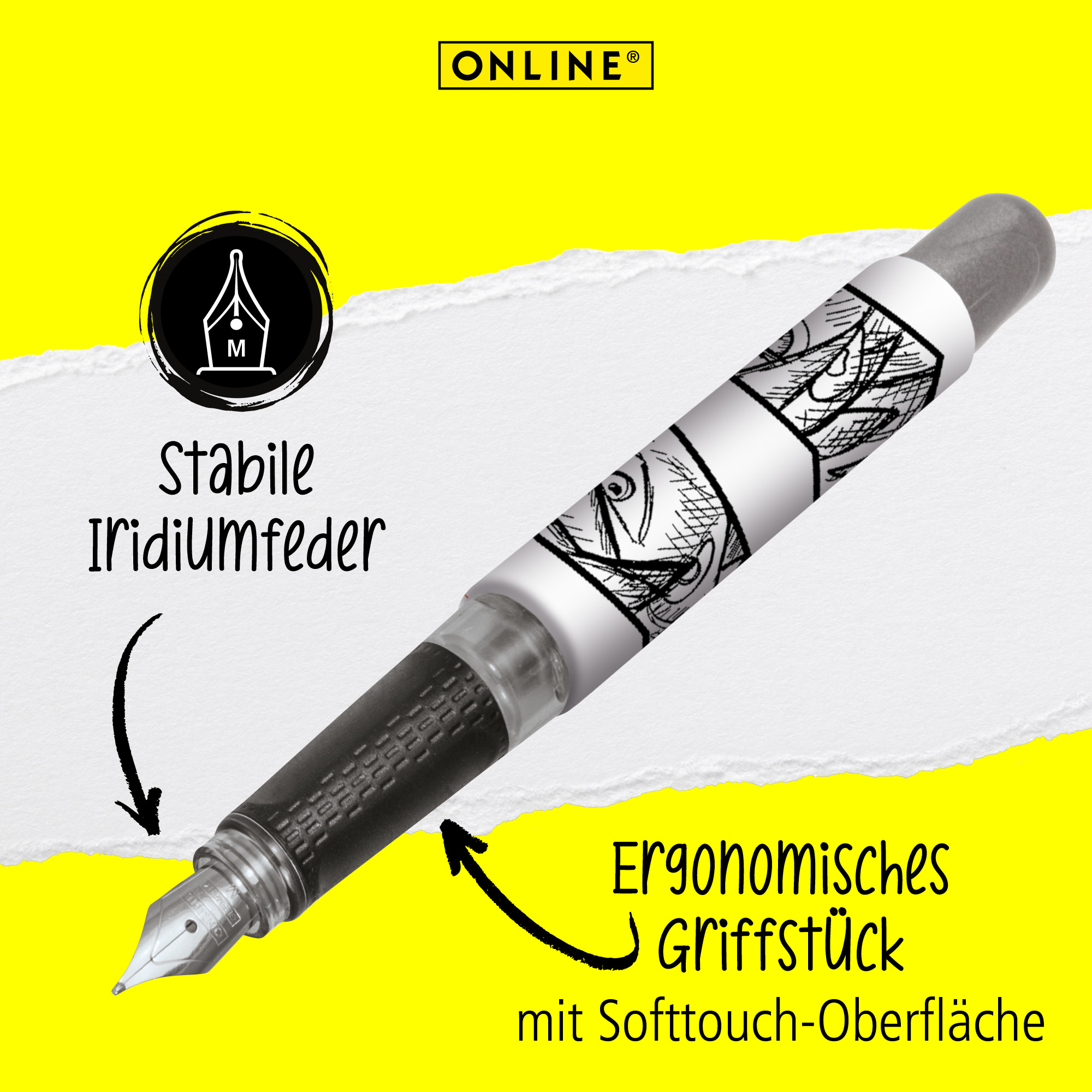 Ergonomisches Griffstück mit Softtouch-Oberfläche und stabile Iridiumfeder