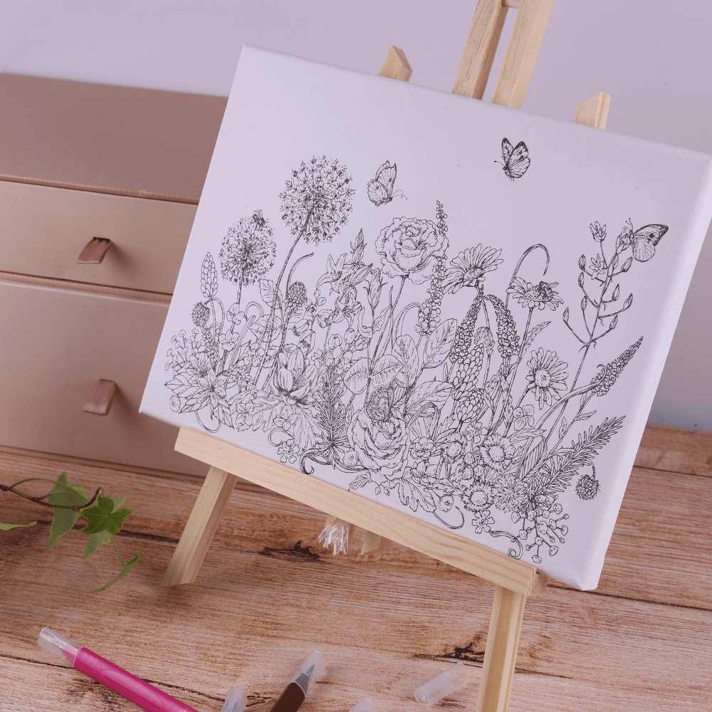 Leinwand auf Holzstaffelei inkl. 6 Brushpens Motiv Blumen