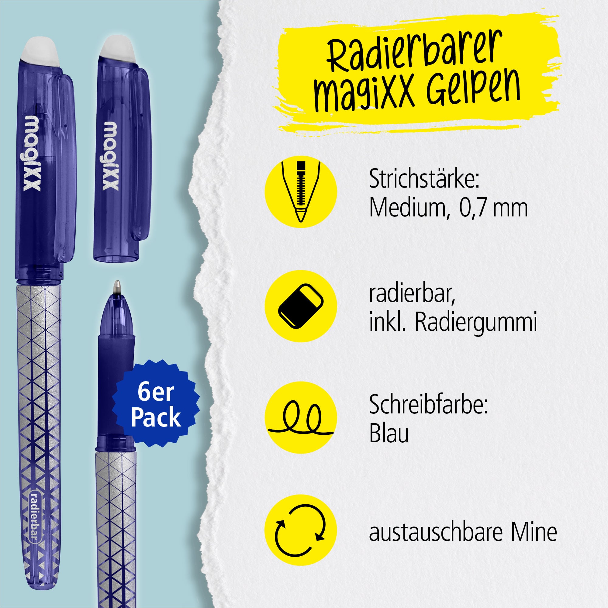 Radierbarer Gelschreiber ONLINE magiXX Classic Blue, 6 Stück