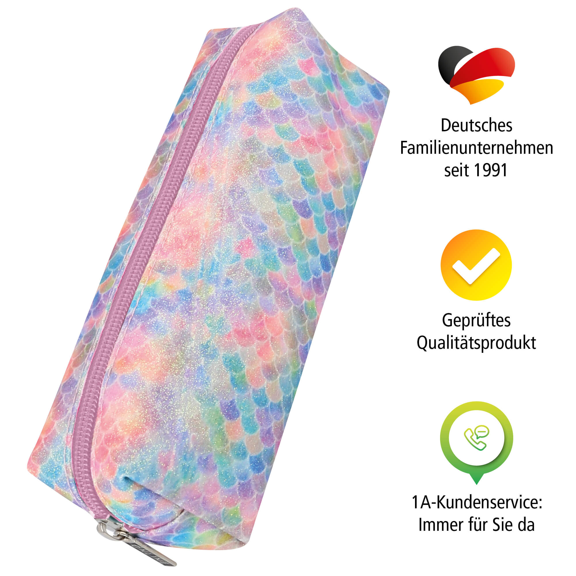 Schlampermäppchen Mermaid, buntes Federmäppchen mit Glitzer