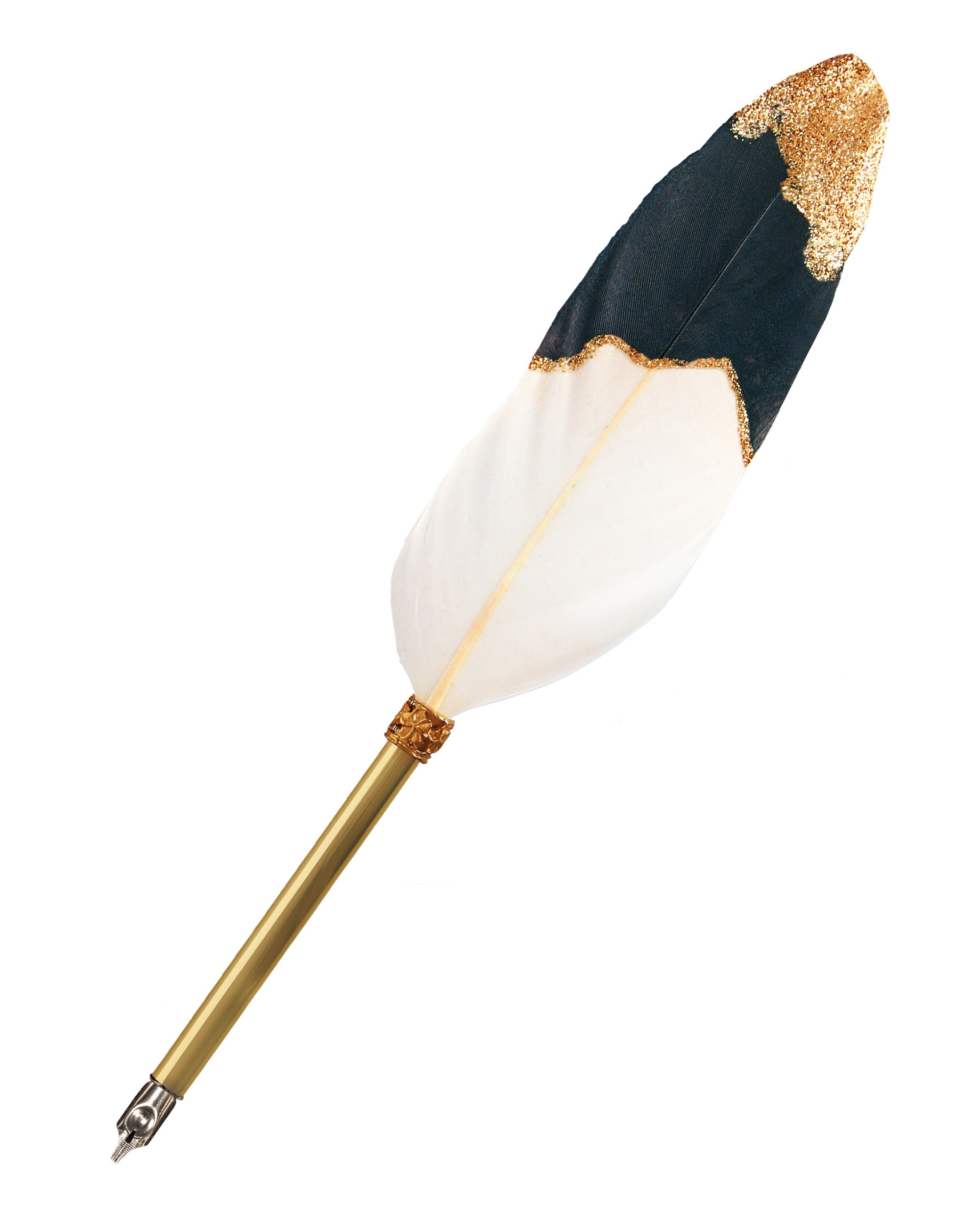 Schreibfeder mit Kalligrafie-Spitze, vergoldete Gänsefeder, in Geschenkbox