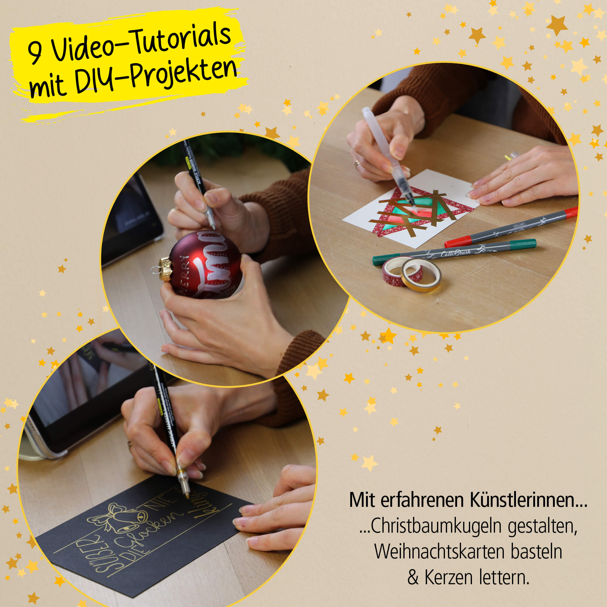 Anwendungsbeispiele. Hand zeichnet mit Stiften eine Grußkarte