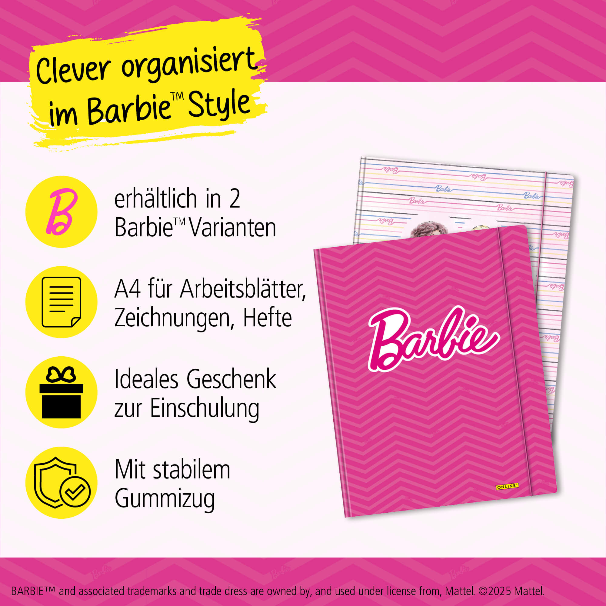 Gummizugmappe A4 Barbie in zwei Varianten