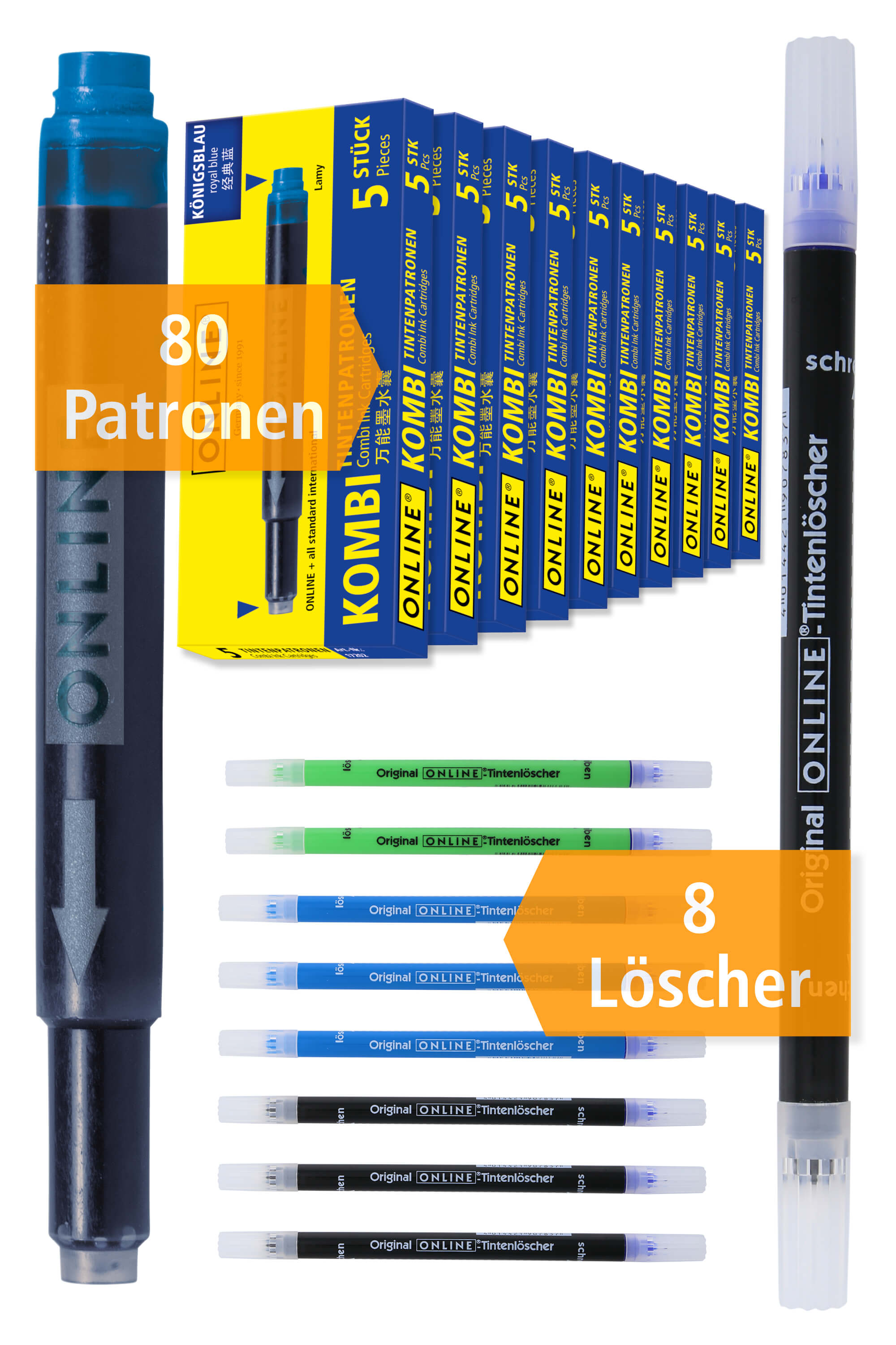 80x Tintenpatronen blau & 8x Tintenkiller Vorteilspack